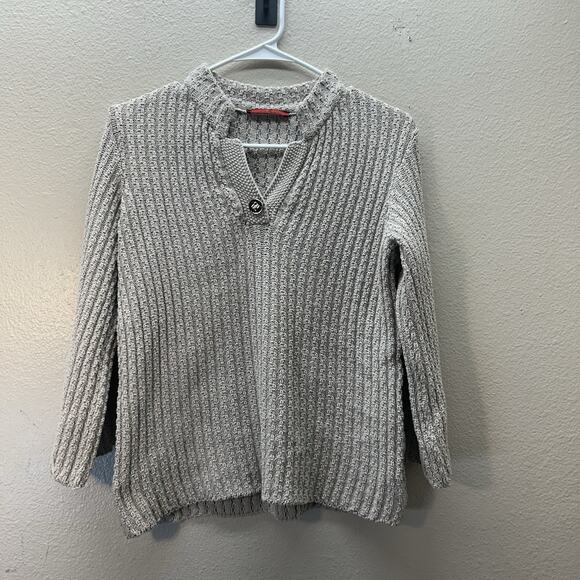 Carolina Herrera Women’s Chunky Knit Tab 100% Cotton Minimalist Sweater Size M - Picture 1 of 6